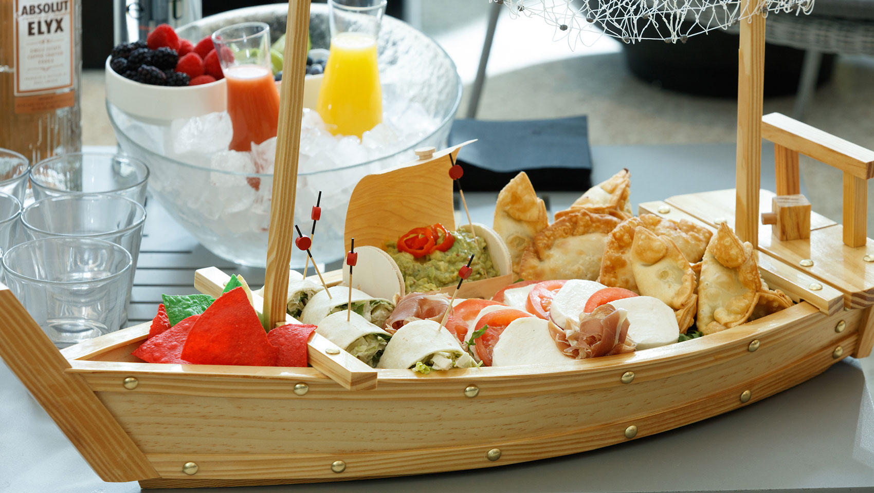 Food presented on boat
